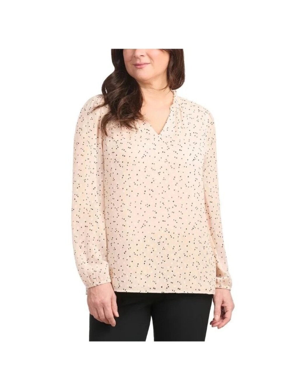 NWT Hilary Radley Women's XL Cream Black Polka Dot Chiffon Blouse